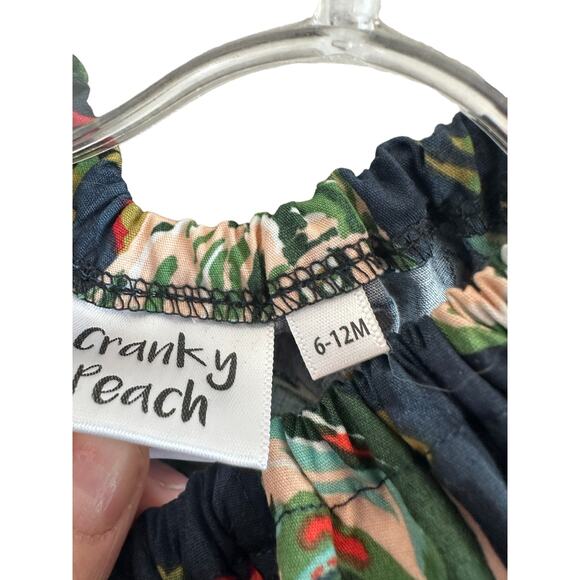 Cranky Peach Girls 6-12M Navy, Red, Green Floral Short Sleeve Cotton Onesie - Picture 5 of 10